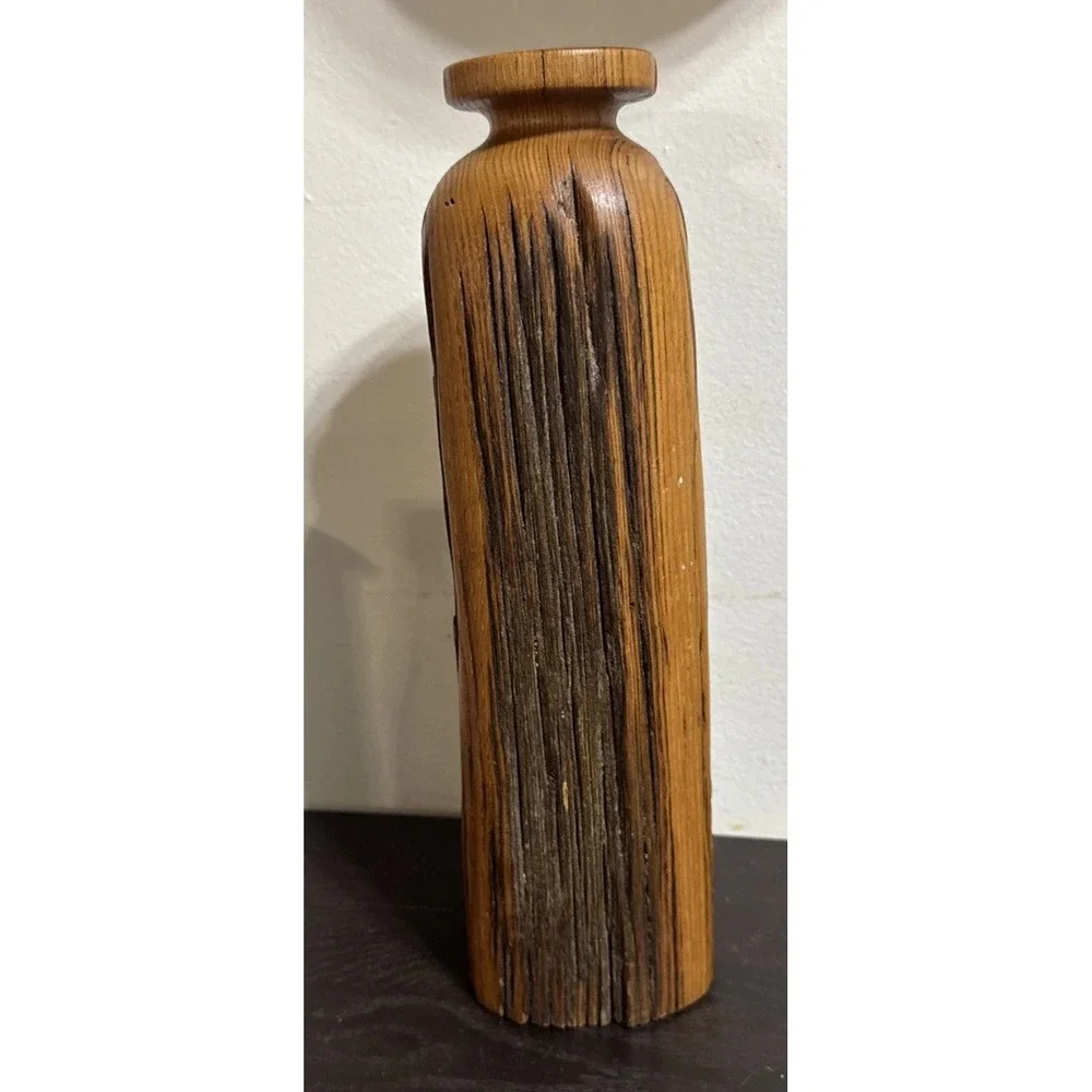 Vtg Wood Bud Vase Sculpture Carving 14.25